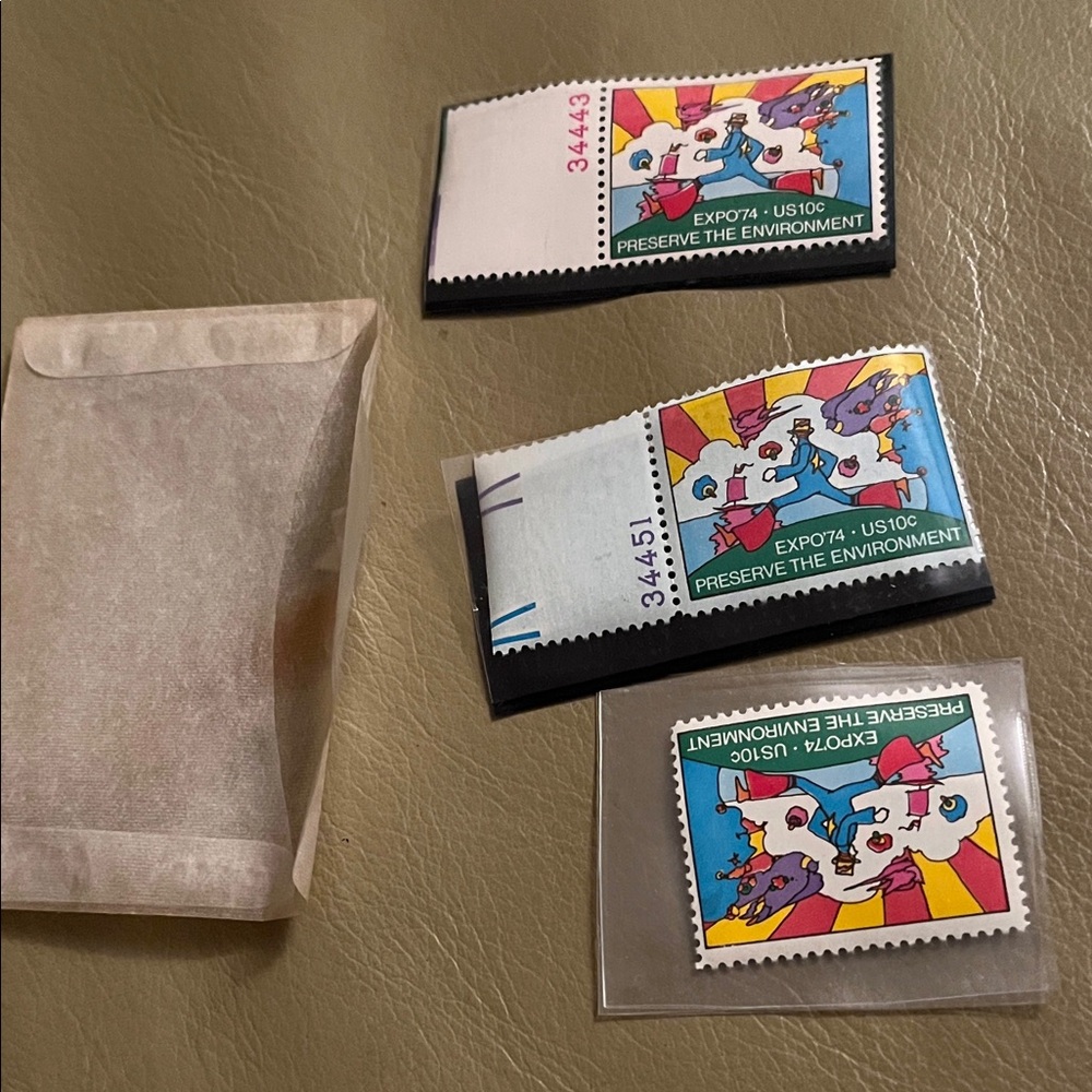 Vintage Peter Max Stamps in casesColorful Expo74 Stamps
